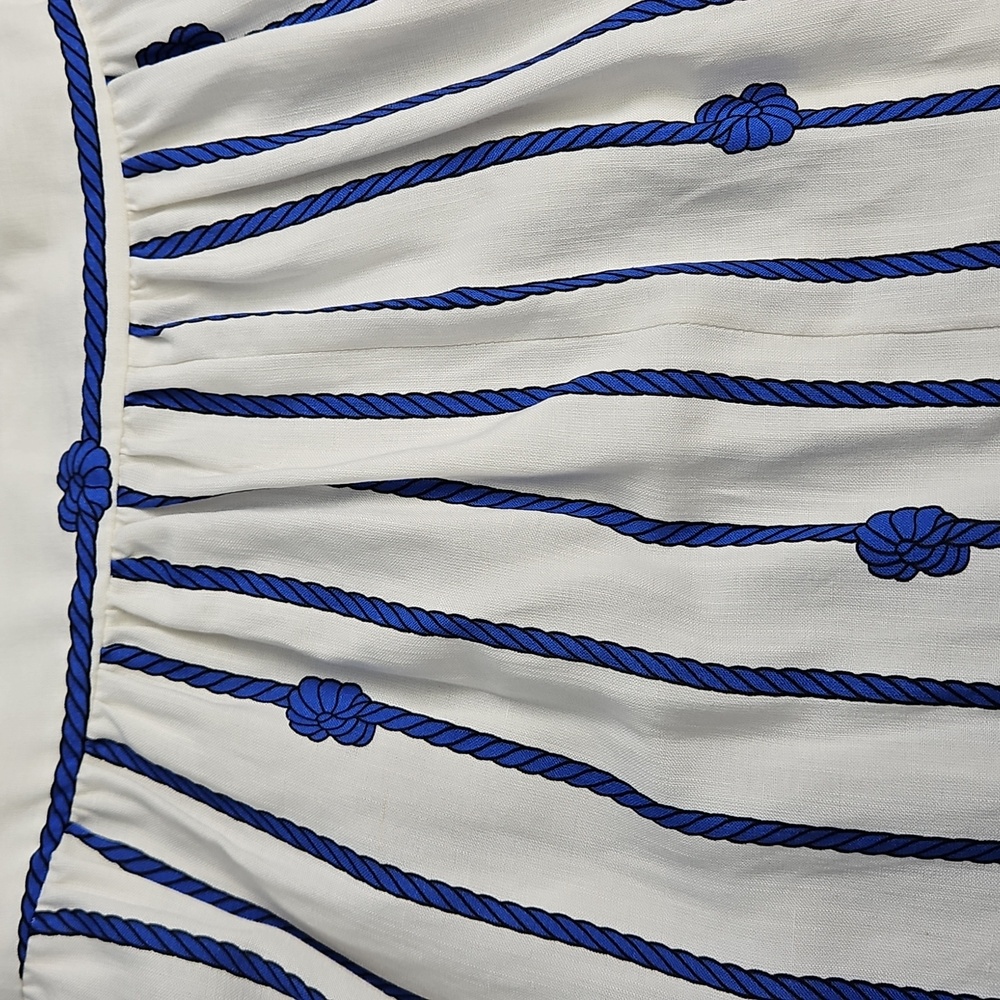 ANTONIO MELANI A-Line Flowy Maxi Skirt: White W/Blue Rope/knots: Size- 14